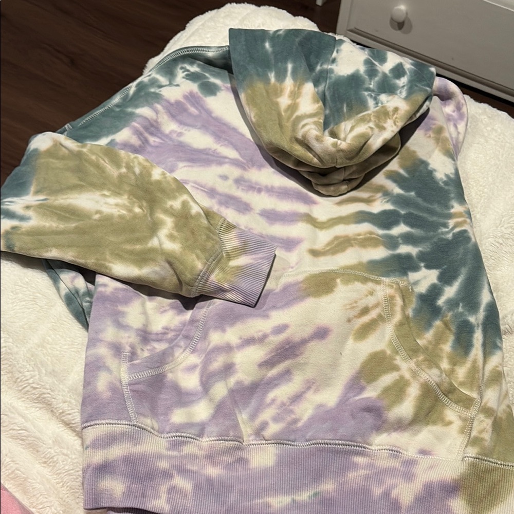 Tie-Dye Hoodie in Purple, Green, and Cream